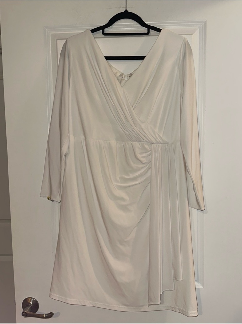DB Studio Ivory Draped Surplice V-Neck Dress